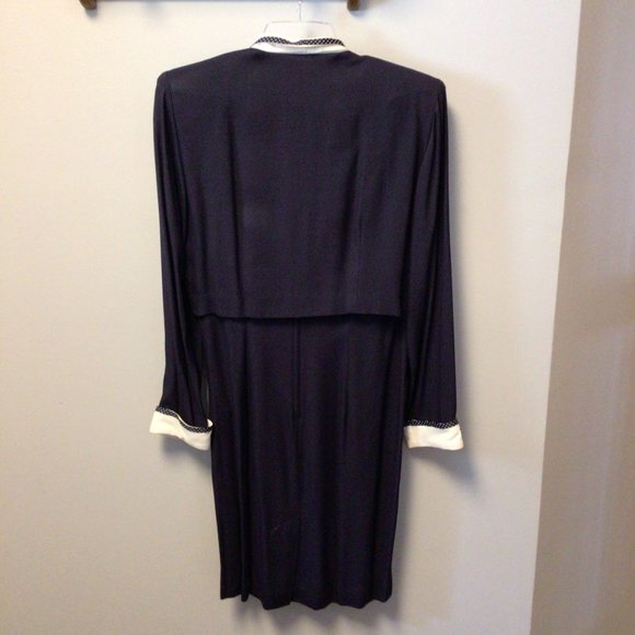 J.S.J. Petites Navy Blue sleeveless dress w/matching jacket w/white trim - Picture 8 of 11
